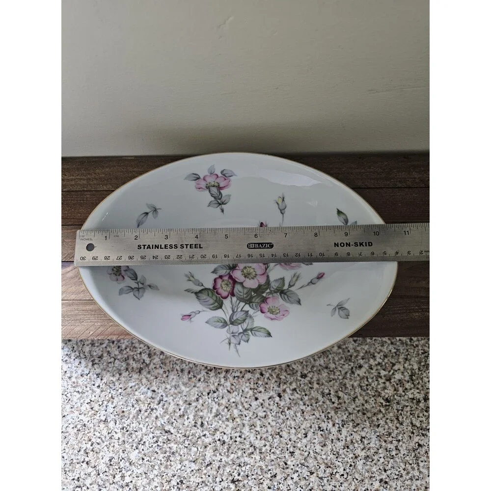 Harvan Fine China Oval Serving Bowl Pattern Prim Rose 10.5 Inches
